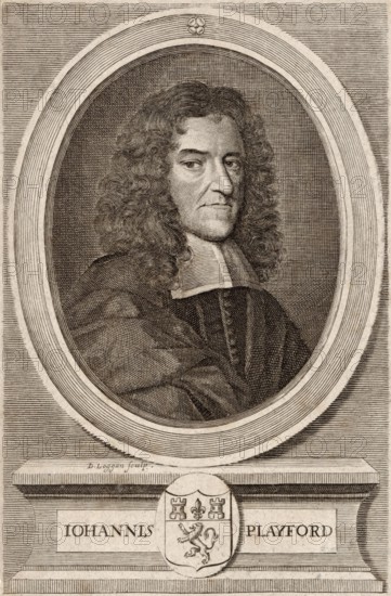 Portrait of John Playford, 1623–1686, a London bookseller, publisher of books on music theory,