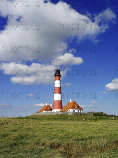 The lighthouse of Westerhever near St. Peter Ording, Westerheversand, Schleswig-Holstein, Federal