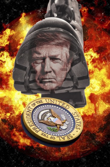 Symbolic image, Trump kicks the great US presidential seal, US democracy in danger, EU and Germany