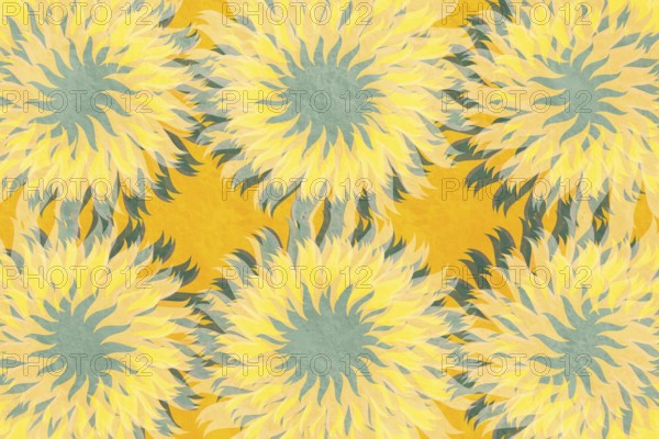 This vibrant background features an artistic rendering of sunflower blooms in shades of yellow and