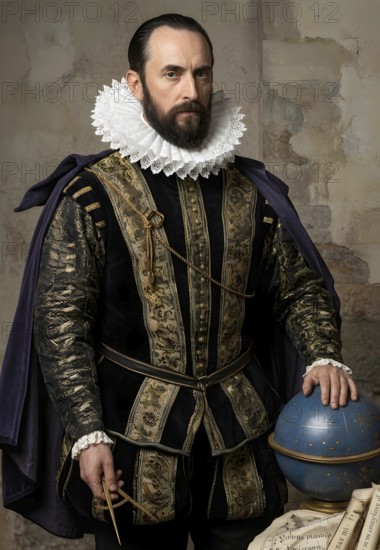 Portrait of Johannes Kepler, historical illustration, digitally edited, planets, space, astronomy,
