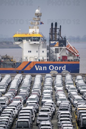 Parking space for import vehicles, hundreds of Hyundai Ioniq, electric cars, waiting for onward