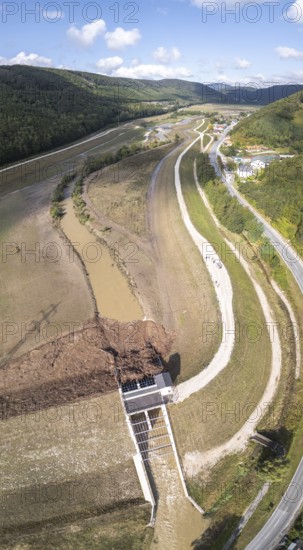 Blockages caused by wood at the Fahrafeld flood defence after a severe storm, Pottenstein, Lower