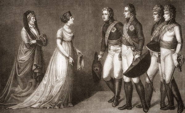 King Frederick William III of Prussia presenting Emperor Alexander I of Russia to his wife Queen