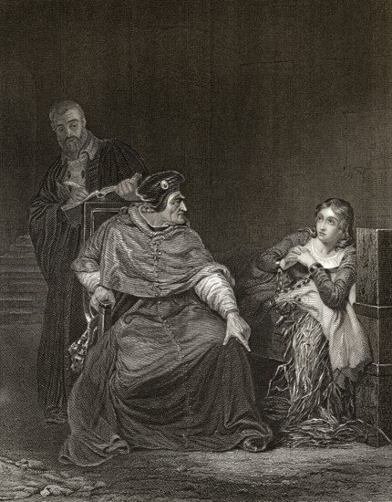 Kardinal Beaufort verhört Jeanne d'Arc im Gefängnis, Szene aus Heinrich VI, Teil 1, einem