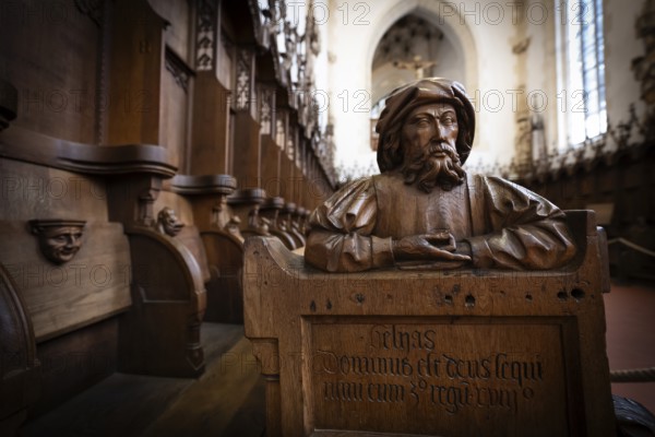 Carved half-figure, oak choir stalls for the monks, 1493 by Jörg Syrlin the Younger, also Sürlin or