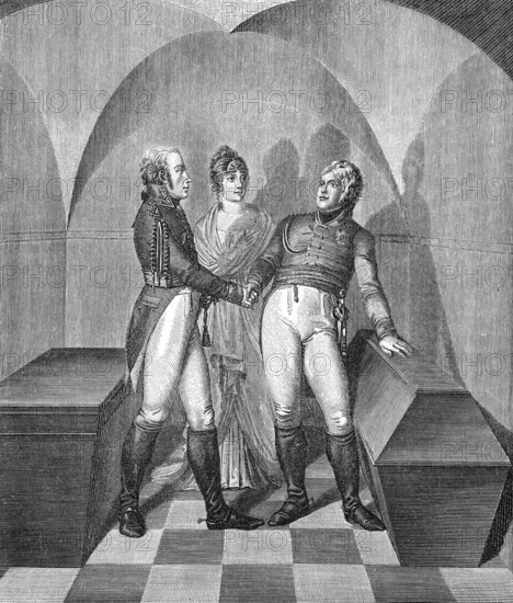 Emperor Alexander I of Russia at the tomb of Frederick II. at the Garrison Church in Potsdam, with