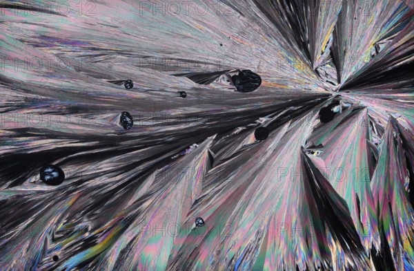Stunning microscopic image showcasing the intricate patterns and vibrant colors of Hippuric acid