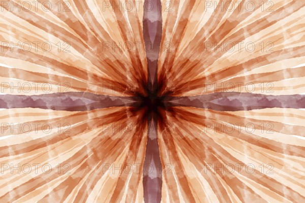 An abstract watercolor pattern featuring earthy tones with radiating lines converging at the center