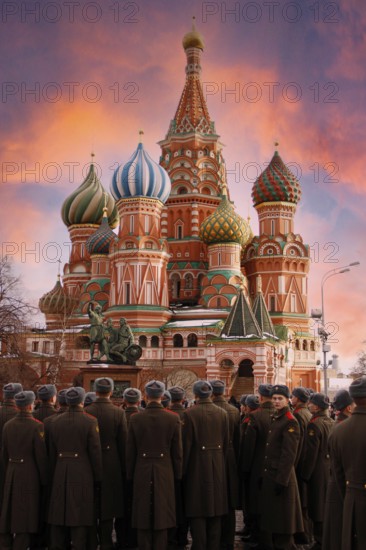 Moscow, Russia, January 2016: an academy of soldiers visiting Red Square in Moscow in a beautiful