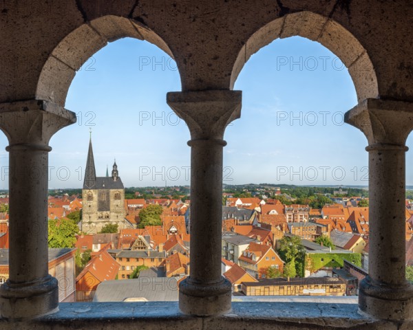 View of the roofs of the historic old town and the market church of St. Benediktii, UNESCO World
