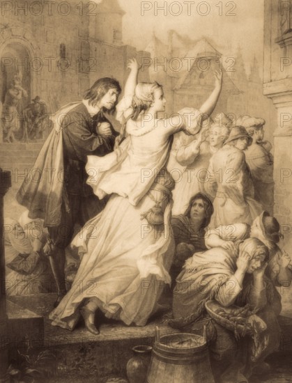 Clarchen calls the citizens to fight, scene from Egmont, a play by Johann Wolfgang von Goethe,