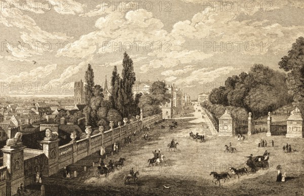Belvue in Brussels, Belgium, park, square, pedestrian, promenade, horse-drawn carriage, rider,