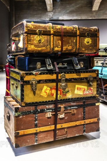 Luggage maze, historic suitcases, FENIX, museum about migration, in a historic warehouse in