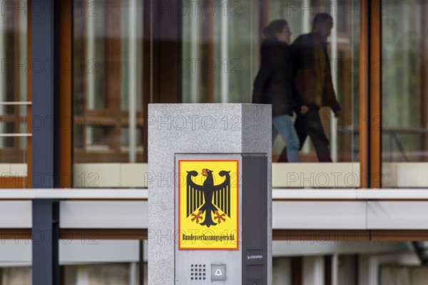 Federal Constitutional Court Karlsruhe, (BVerfG) . Exterior view with national emblem, federal