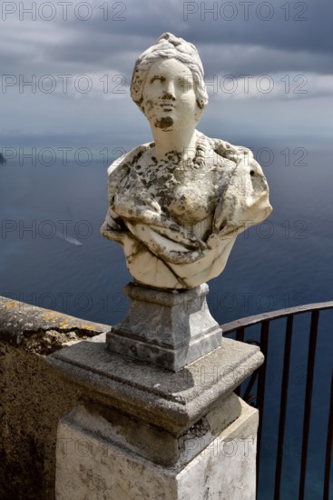Marble bust at Terrazza dell'Infinito of Villa Cimbrone, Ravello, Amalfi Coast, Costiera