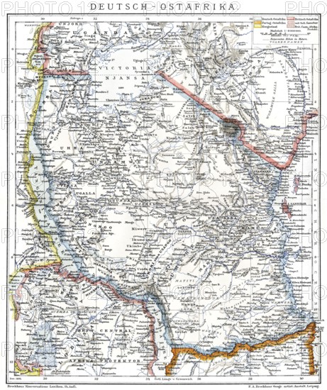 Map of the former German colony of East Africa, 1894, Karte der ehemaligen deutschen Kolonie