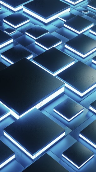 Abstract background design featuring a network of glowing geometric shapes in blue tones, creating