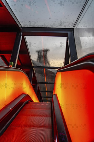 Zeche Zollverein, rainy day, ride on the escalator of the Ruhr Museum, in the coal washing plant,