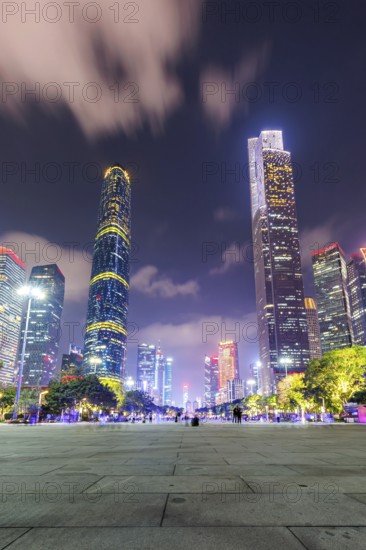 Guangzhou Canton skyline with skyscrapers city centre downtown at night in Guangzhou, China