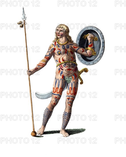 Historical clothing, fashion over time, clothing of a Picts around 1757, Scotland, digitally