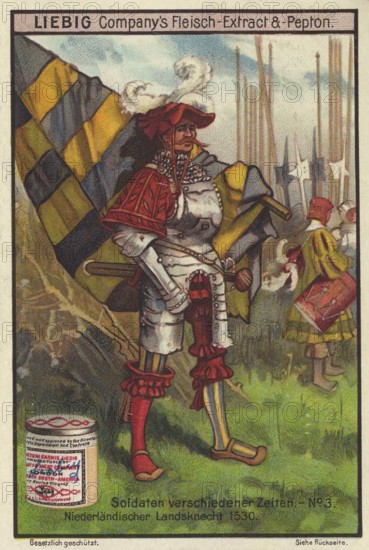 Picture series Soldiers of different times, Landsknecht around 1530 from Holland, Liebig picture,