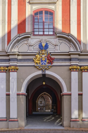 Baroque grand portal with city coat of arms from the Swedish occupation period on the west side of