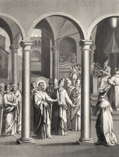Jesus teachings of the Scribes and Pharisees, New Testament, steel engraving 1853, digitally