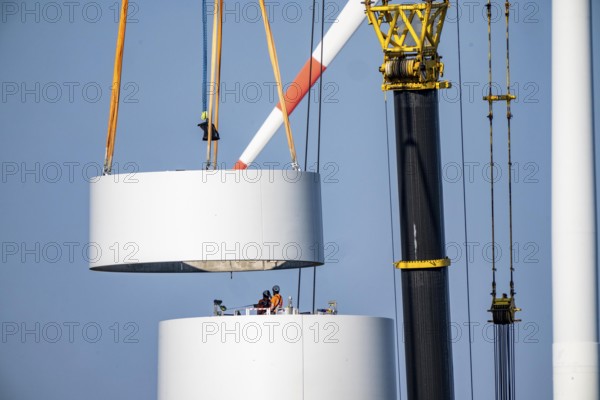Construction site of the new Bedburg 3 wind farm, on recultivated open-cast mining site, 9 wind