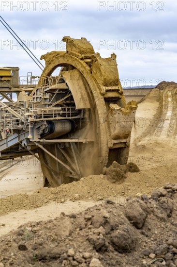 Opencast lignite mine Garzweiler 2, bucket wheel excavator 261 excavating the surface, at the rest