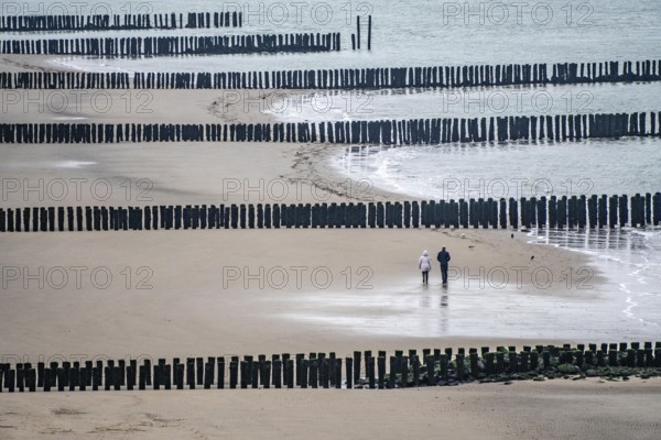 Coastal protection, through wooden posts, paalhoofden, on the beach, breakwater, the piles, some of