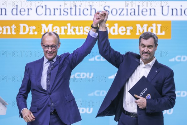 38th Federal Party Congress of the CDU of Germany in Stuttgart. Greetings from Markus Söder, party