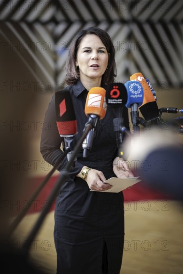 Annalena Bärbock, Federal Minister for Foreign Affairs, recorded at a doorstep in front of a