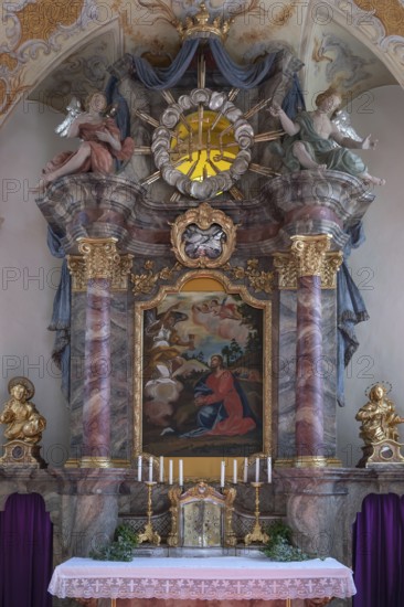 Altar with Lenten cloth, 18th century, St Laurentius and Agatha Church, Frankenhofen, Kaltental,