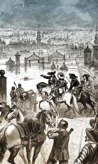 Amsterdam flooded by order of the Prince of Orange, William III, Orange-Nassau, Netherlands,