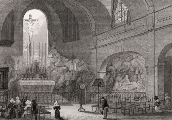 Chapelle du Calvaire, Eglise de St Roche, Church of Saint-Roch, Paris, antique steel engraved