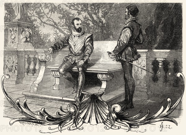 ACT V., SCENE I., A Garden, Alphonso, Antonio, scene from Torquato Tasso, a play by Johann Wolfgang