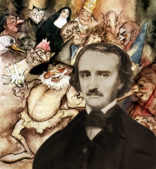 Portrait of Edgar Allan Poe, The Masque of the Red Death, illustration from Poe's Tales of Mystery