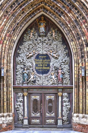 Richly decorated west portal of the Nikolaikirche Hanseatic City of Stralsund, Mecklenburg-Western