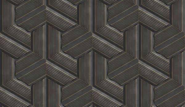 This 3D illustration showcases a hexagonal pattern with striped details, creating an intricate