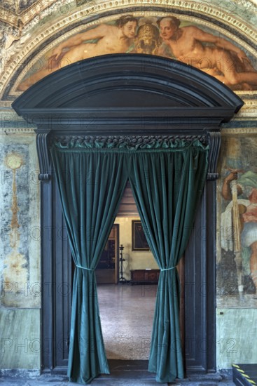 Passageway with velvet curtain in the upper rooms of the Villa del Principe, Palazzo di Andrea