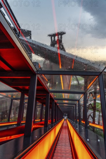 Zeche Zollverein, rainy day, ride on the escalator of the Ruhr Museum, in the coal washing plant,