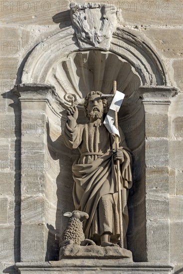 Sculpture of the Saviour with the Lamb of God at the parish church of the Finding of the Cross,