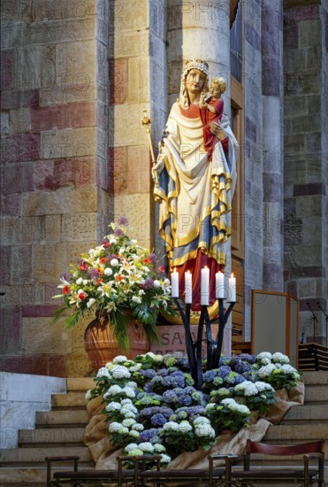 Mary with the Child Jesus, figure in Speyer Cathedral, Imperial Cathedral, interior view, Speyer,