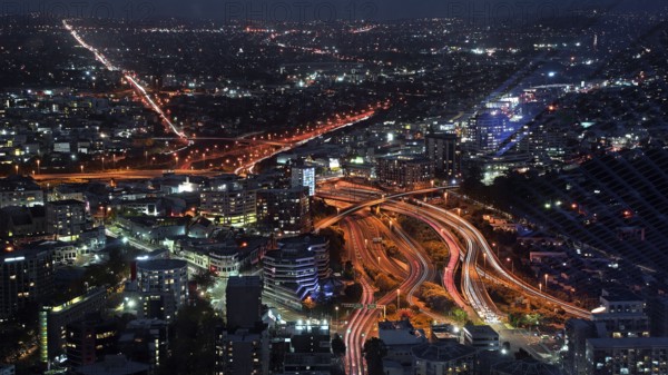 New Zealand, Auckland, view of the city from the Skytower, skyscraper, night shot, lighting,