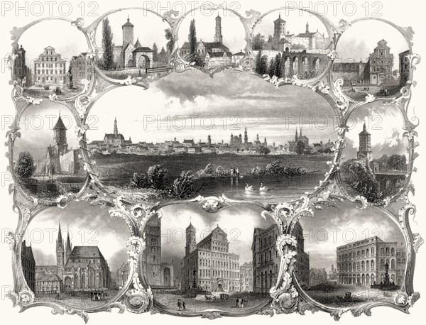 Historical cityscape of Augsburg, Swabia, Bavaria, Germany