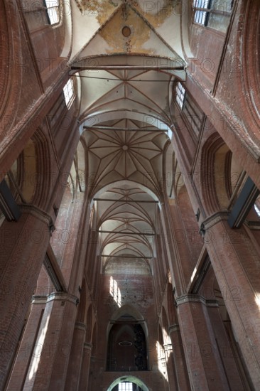 Interior with vault of St Georgen, Gothic brick building of the 14th century, under reconstruction,