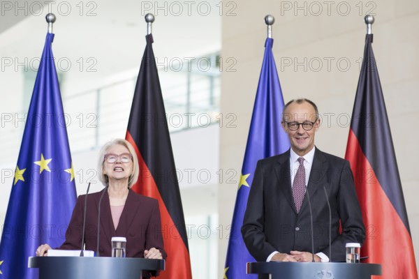 Prof. Dr. Monika Schnitzer (Chair of the Council of Experts) and Friedrich Merz (Federal Chancellor