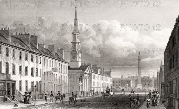 George Street, St Andrew's Church and Lord Melville's Monument, Edinburgh, Scotland, 19th century,