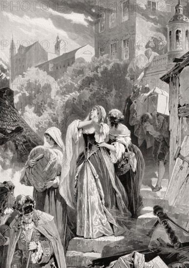 The destruction of Baden-Baden by French troops, Mélac and Duras, August 24, 1789, War of the